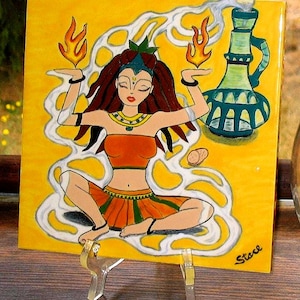 Genie Themed Decorative Ceramic Tile - Retro Cartoon Style, by Stacy Todd