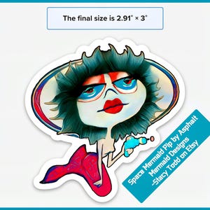 Retro Space Mermaid Pip Sticker by Stacy Todd-Asphalt Mermaid Designs
