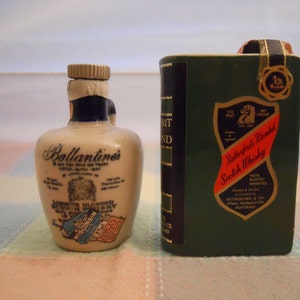Ballantines Stoneware Whiskey Jug c1939 & a Rutherford Spirit of Scotland Book Bottle Vol II c1982