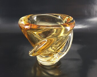 Rare Chalet Hand-Blown Twisted Amber Honey Gold Vase — c1960/70