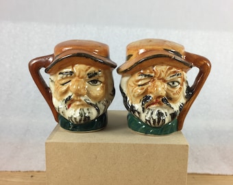Winking Grizzled Old Man Toby Mug Salt n Pepper shakers — c1940/50s