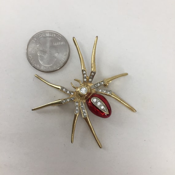 SPIDER—HALLOWEEN — Red Enamel and Rhinestone Spid… - image 9