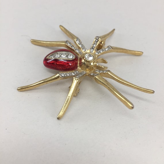 SPIDER—HALLOWEEN — Red Enamel and Rhinestone Spide