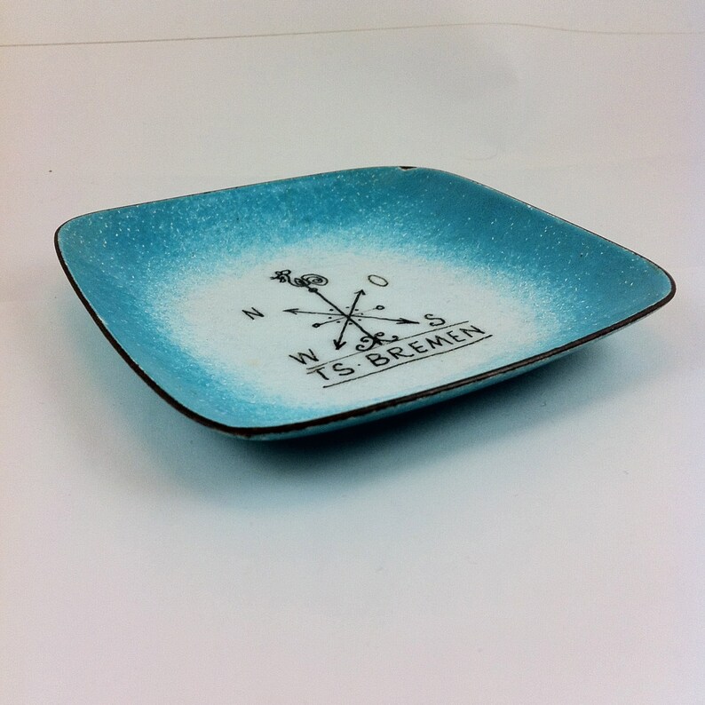 Enamel Ashtray Dish from the North German Lloyds TS BREMEN Cruise Ship \u2014 c1957