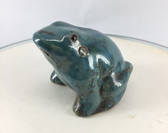 Speckled Blue Gray Studio Art Ceramic Frog — c1970s