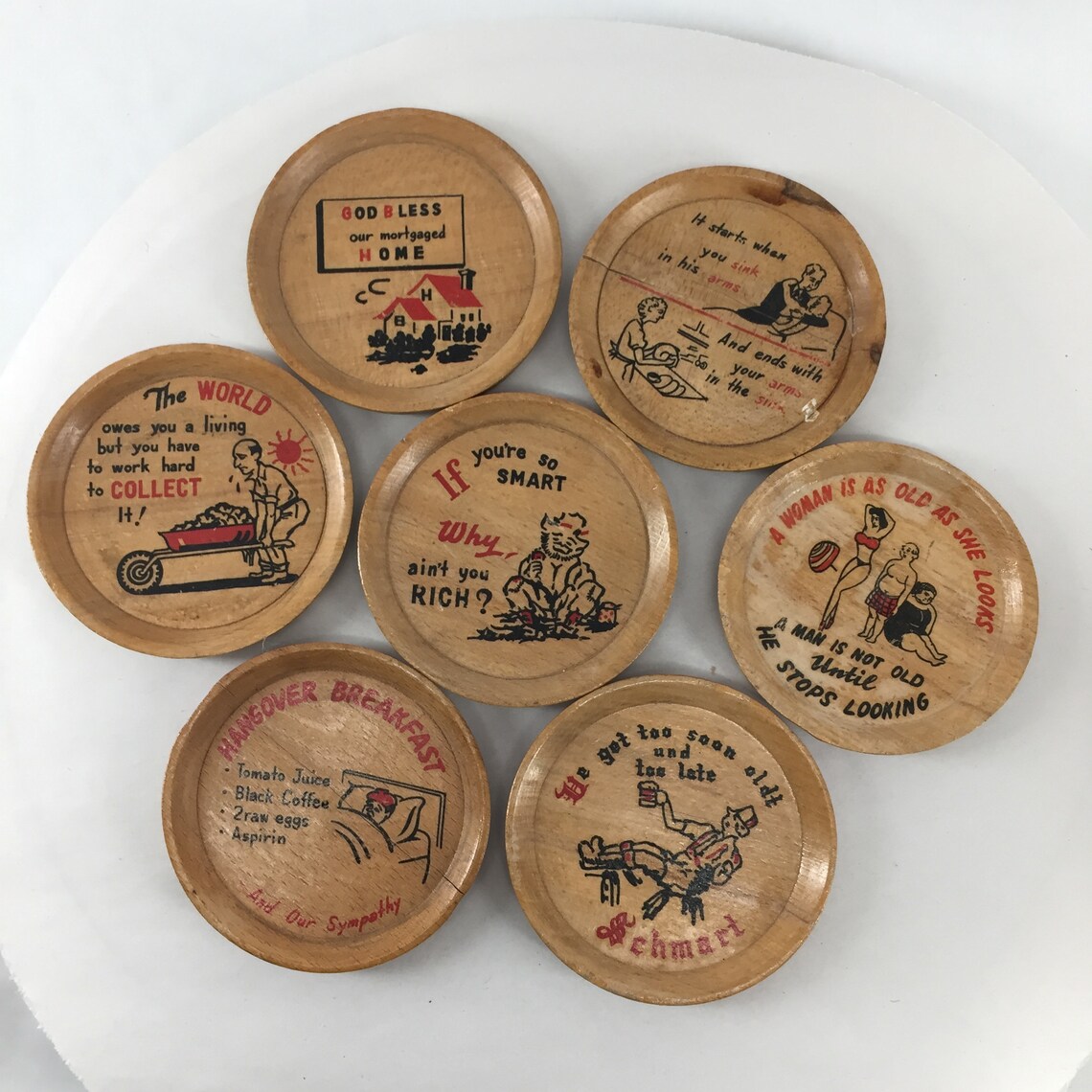 Wooden Novelty Joke Coasters C1950/60s Etsy