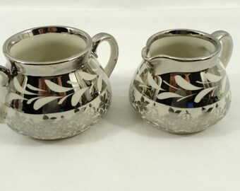 Silver Lusterware Cream & Sugar set — Gibson Pottery c1950s