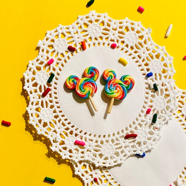 Magical Rainbow Lollipop Earrings | Clay Earrings | Stud | Clip On | Snack Collection