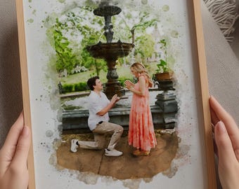 Couple Proposal Portrait, Custom Portrait From Photo, Engagement Gift, Gift for Couples, Anniversary Gift for him, Watercolor Painting