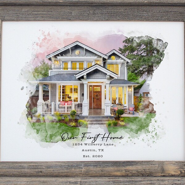 Watercolor house from photo, House portrait from photo, house home digital art, Realtor Closing Gift, Housewarming Gift, sketch from photo 1