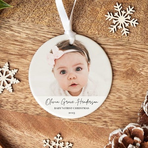 Ceramic Baby's First Christmas Photo Ornament, Custom Christmas Ornament 2024, Personalized Ornament, Baby Gift