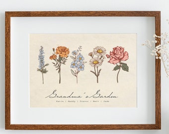 Birth Flower Personalized Gift, Custom Personalized Printable Gift, Personalized Garden Print, Mothers Day Gift, Birth Month Flower Art