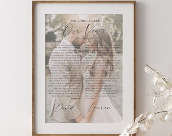 Wedding Vows with Photo, Wedding Vows Print, Our Vows Custom Framed, Wedding Vows Couples Song, Anniversary Gift, Wedding Vows Wall Art