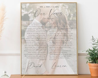 Wedding Vows with Photo, Wedding Vows Print, Our Vows Custom Framed, Wedding Vows Couples Song, Anniversary Gift, Wedding Vows Wall Art