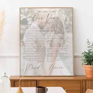 Wedding Vows with Photo, Wedding Vows Print, Our Vows Custom Framed, Wedding Vows Couples Song, Anniversary Gift, Wedding Vows Wall Art