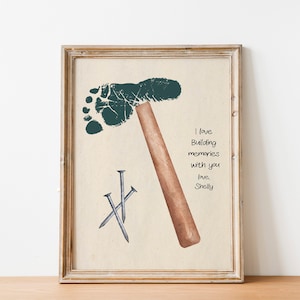 Footprint Handprint Art, Father's Day Gift from child, Personalized Diy Handprint Art, Grandpa Handprint Art, Hammer Handprint Art