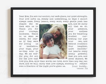 Written Just for Her on Mother's Day, Personalized Framed Letter or Lyrics to Mom or First-time Mom with Photo