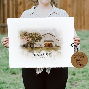 Watercolor Wedding Venue Sketch Hand Drawn Personalised Gift Custom Building Illustration, Unique Christmas Xmas Presents for Couple Ideas