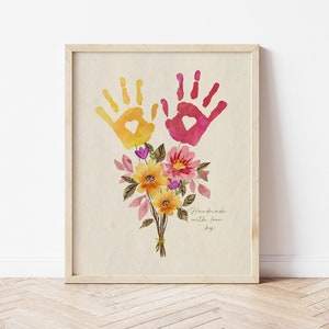 Mothers day handprint art print flower bouquet grandma Personalized Gift Custom Printable Gift Mom Gift  Flower Handprint Gift From Kids
