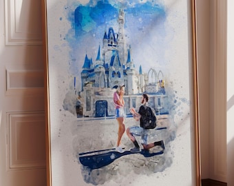 Couple Proposal Portrait, Custom Portrait From Photo, Engagement Gift, Gift for Couples, Anniversary Gift for him, Watercolor Painting