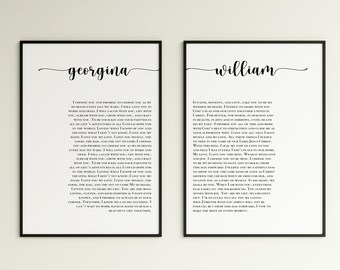 Wedding vows art print poster, Personalized vows Poster, 1st anniversary gift, His and Hers Wedding Vows Wall Art Print, Anniversary Gift