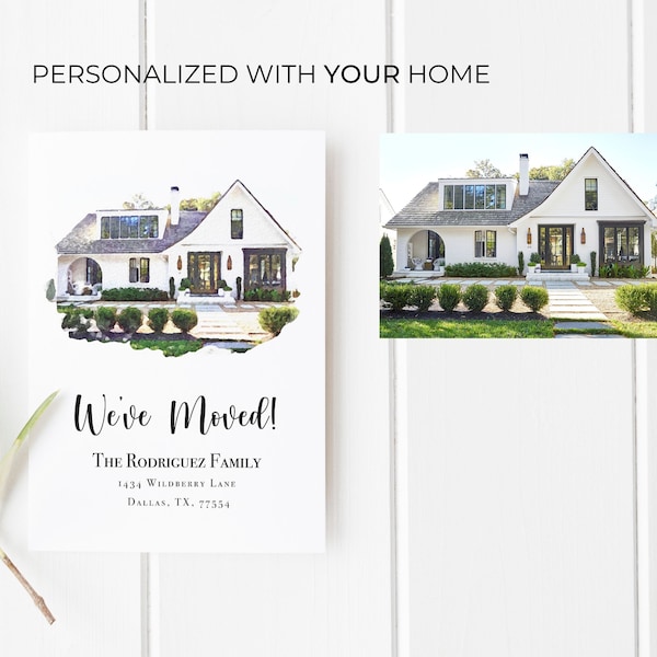 New Address Card | Moving Announcement | Custom House Portrait | Watercolor Home Portrait | Just Moved | We've Moved | Moving Post Card