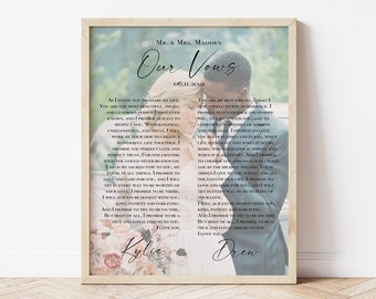 Wedding Vows with Photo, Wedding Vows Print, Our Vows Custom Framed, Wedding Vows Couples Song, Anniversary Gift, Wedding Vows Wall Art
