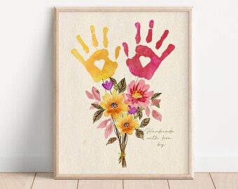 kids diy gifts what to get for my mom's birthday Mothers Day Handprint Art Print Flower Bouquet Grandma