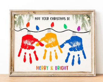 Christmas Lights Handprint Craft, Handprint Christmas Light May Your Christmas Be Merry Bright Christmas Handprint Craft Memory Keepsake DIY