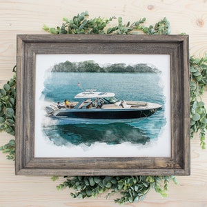 Custom Boat portrait, Gift for Boat lover, Personalised Watercolour Boat Sketch, Boat painting from photo, Gifts for dad, Gift for Him