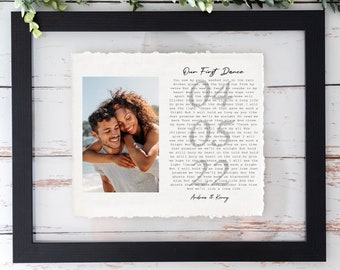 First Dance Song with photo, Wedding Gift Song Lyrics, 1st Anniversary Gift, Gift for Her, One Year Anniversary Gift, Wedding vows wall art