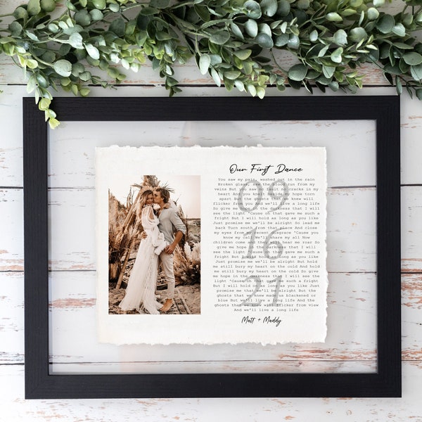 First Dance Song with photo, Wedding Gift Song Lyrics, 1st Anniversary Gift, Gift for Her, One Year Anniversary Gift, Wedding vows wall art