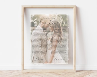 Wedding Vows with Photo, Wedding Vows Print, Our Vows Custom Framed, Wedding Vows Couples Song, Anniversary Gift, Wedding Vows Wall Art