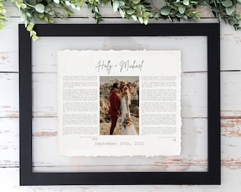 First Dance Song with photo, Wedding Gift Song Lyrics, 1st Anniversary Gift, Gift for Her, One Year Anniversary Gift, Wedding vows wall art