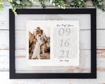 First Dance Song with photo, Wedding Gift Song Lyrics, 1st Anniversary Gift, Gift for Her, One Year Anniversary Gift, Wedding vows wall art