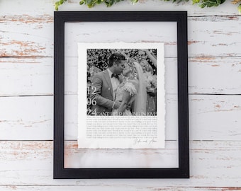 First Dance Song with photo, Wedding Gift Song Lyrics, 1st Anniversary Gift, Gift for Her, One Year Anniversary Gift, Wedding vows wall art