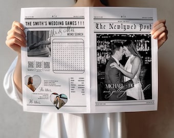 Wedding Newspaper Canva Edit, Folded Large News Paper Program Template, Infographic Photo Invitation DIY Printable Instant Digital Download