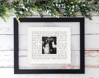 Wedding Gift Song Lyrics, First Dance Song with photo, 1st Anniversary Gift, Gift for Her, One Year Anniversary Gift, Wedding vows wall art
