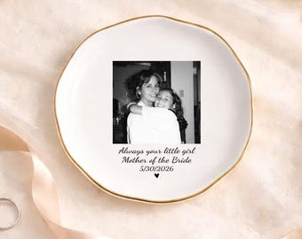 Personalized Photo Jewelry Dish for Mother of The Bride Wedding Gift, Custom Ring Ceramic Dish with Picture for Mother's Day Gift