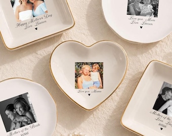 Personalized Photo Jewelry Dish, Mother of The Bride Jewelry Tray, Custom Ring Ceramic Dish with Picture, Mothers Day Gift, Wedding Gift