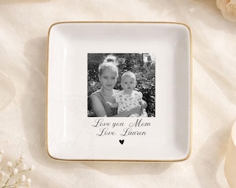 Personalized Mom Photo Jewelry Dish: Ceramic Trinket Tray Gift for Mom, Thank You Grandma, Birthday Ring Dish Gift, Mom Gift from Daughter