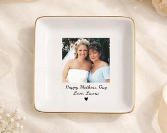 Personalized Mom Photo Jewelry Dish: Ceramic Trinket Tray Gift for Mom, Thank You Grandma, Birthday Ring Dish Gift, Mom Gift from Daughter