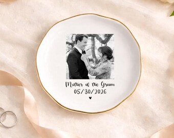 Personalized Photo Jewelry Dish, Mother of The Groom Jewelry Tray, Custom Ring Ceramic Dish with Picture, Mothers Day Gift, Wedding Gift