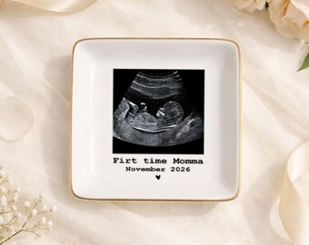 Personalized Photo Jewelry Dish for First Time Mothers Day Gift with Ultrasound Photo, Custom Ring Ceramic Dish for Mother of Bride or Nana