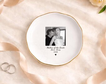 Personalized Photo Jewelry Dish, Mother of The Bride Jewelry Tray, Custom Ring Ceramic Dish with Picture, Mothers Day Gift, Wedding Gift