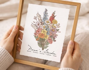 Birth Flower Bouquet | Personalized Family Garden Art Gift Personalized Garden Print Mothers Day Gift for Grandma Birth Month Flower Art