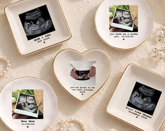 Personalized Photo Jewelry Dish for First Time Mothers Day Gift with Ultrasound Photo, Custom Ring Ceramic Dish for Mother of Bride or Nana