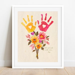 Mothers day handprint art print flower bouquet grandma Personalized Gift Custom Printable Gift Mom Gift  Flower Handprint Gift From Kids