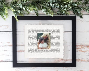 Written Just for Her on Mother's Day, Personalized Framed Letter or Lyrics to Mom or First-time Mom with Photo