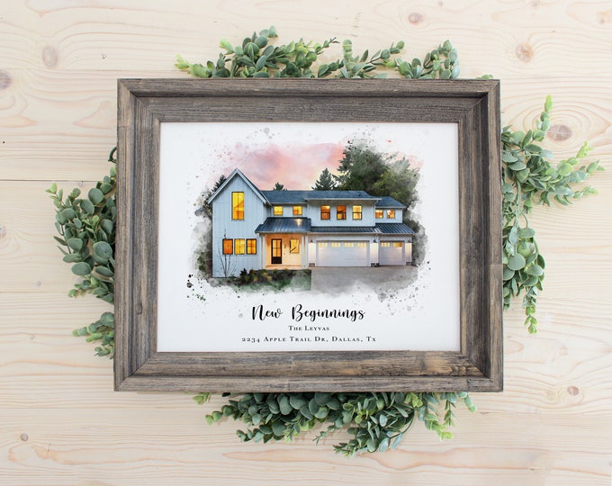 New Home Housewarming Gift Custom House Portrait Print, Watercolor House Painting Print, House Warming Gift, House Drawing From Photo --